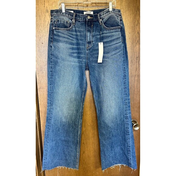 VIGOSS Royce Jeans Womens 32 Medium Wash Raw Fray Hem High Rise Wide Leg Flare - Picture 2 of 8